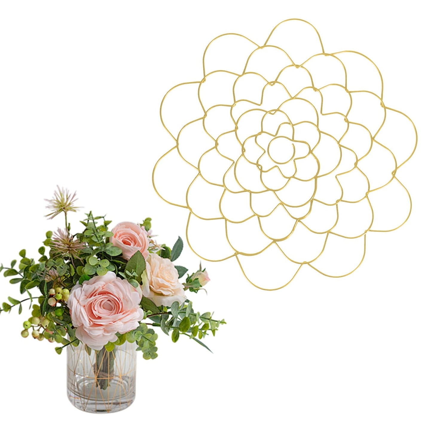 Stainless Steel Flower Arranger Frog, Wire Flower Arrangement Holder, Round Floral Lid Organizer Grid Tool, for Floral Plant Vase Stems Bouquets Fixation, Gold, 4 Inches 4" Gold