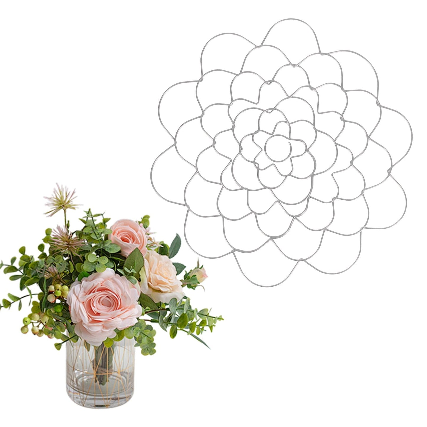 Stainless Steel Flower Arranger Frog, Wire Flower Arrangement Holder, Round Floral Lid Organizer Grid Tool, for Floral Plant Vase Stems Bouquets Fixation, Gold, 4 Inches 6" Silver