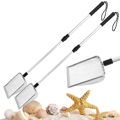 Shark Tooth Sifter, Beach Sand Sifter, Shell Scooper for Beach, Sand Dipper Shovel and Shelling Tools with Retractable Long Handle for Adults, 35.43x3.93 35.43" x 3.93" Black