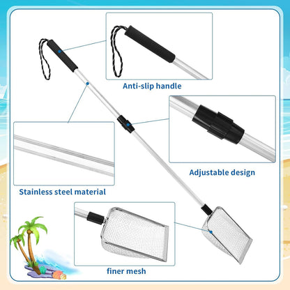 Shark Tooth Sifter, Beach Sand Sifter, Shell Scooper for Beach, Sand Dipper Shovel and Shelling Tools with Retractable Long Handle for Adults, 35.43x3.93 35.43" x 3.93" Black