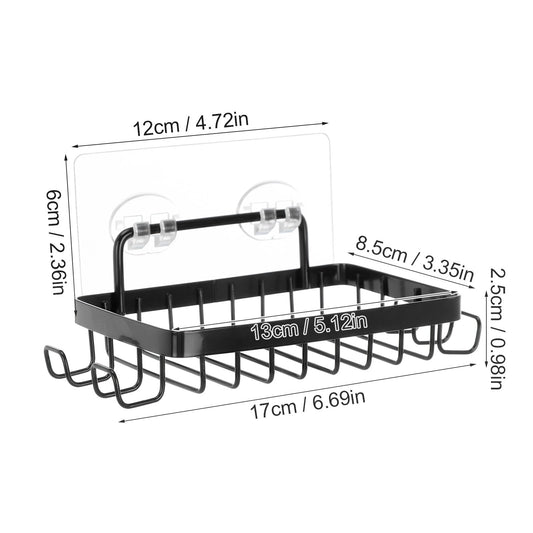 Shower Soap Holder with 4 Hooks, Stainless Steel Adhesive Soap Dish, Wall Mounted Draining Soap Holder for Shower, Bathroom, & Kitchen, Bar Soap Holder & Razor Hanger, 6.69x3.35x0.98 6.69" x 3.35" x 0.98" Black