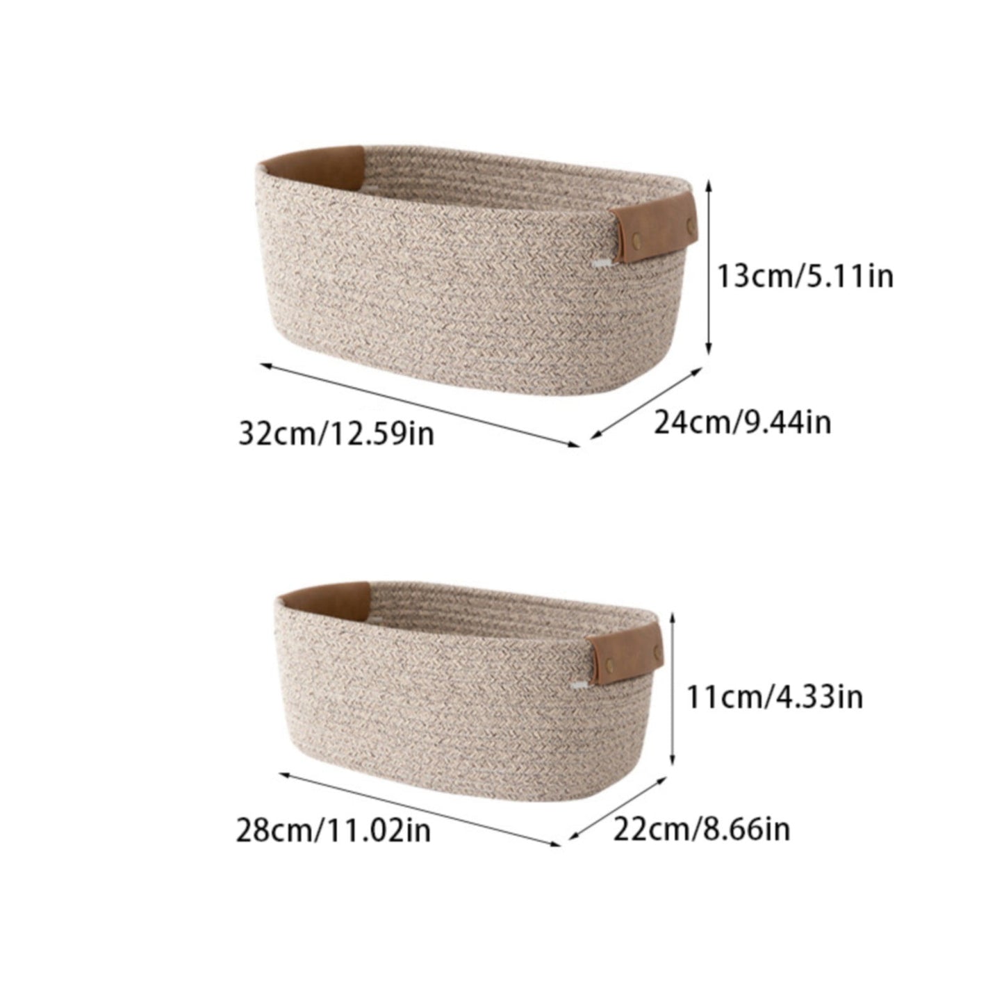 Cotton Woven Basket with PU Leather Handle, Clothes Toys Candy Gifts Cotton Rope Organizer, Living Room Basket Bathroom Shower Storage Laundry Basket, Dog Cat Bed, Fall Basket, 11.02x8.66x4.33 11.02" x 8.66" x 4.33" Coffee