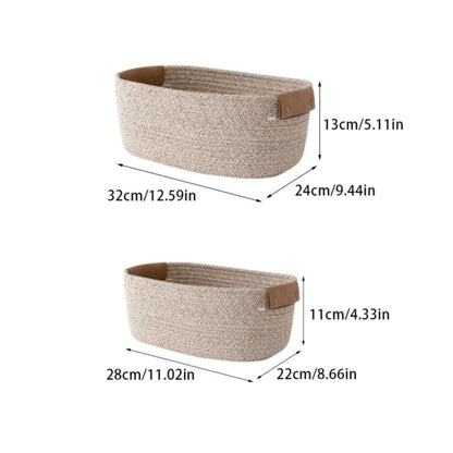 Cotton Woven Basket with PU Leather Handle, Clothes Toys Candy Gifts Cotton Rope Organizer, Living Room Basket Bathroom Shower Storage Laundry Basket, Dog Cat Bed, Fall Basket, 11.02x8.66x4.33 12.59" x 9.44" x 5.11" Coffee