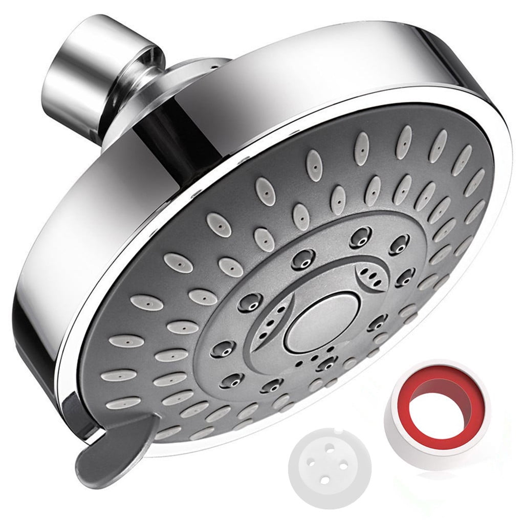 High Pressure Shower Head, Heavy Duty High Flow Pressure Rain, Fixed Showerhead 5-Setting with Bathroom Showerhead with Adjustable Brass Ball Joint, 1 Pcs, 4x3.25 4" x 3.25" Silver