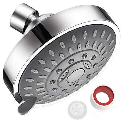 High Pressure Shower Head, Heavy Duty High Flow Pressure Rain, Fixed Showerhead 5-Setting with Bathroom Showerhead with Adjustable Brass Ball Joint, 1 Pcs, 4x3.25 4" x 3.25" Silver