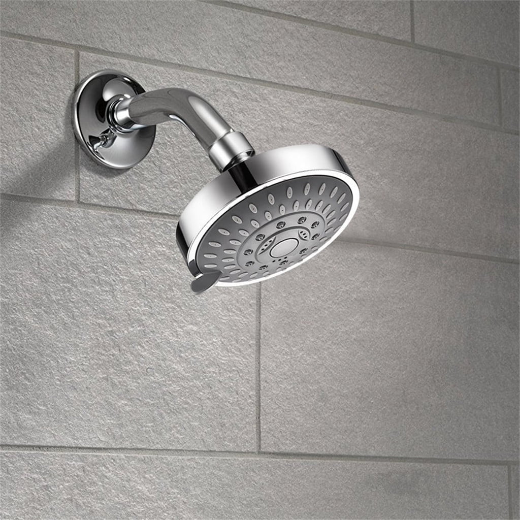 High Pressure Shower Head, Heavy Duty High Flow Pressure Rain, Fixed Showerhead 5-Setting with Bathroom Showerhead with Adjustable Brass Ball Joint, 1 Pcs, 4x3.25 4" x 3.25" Silver