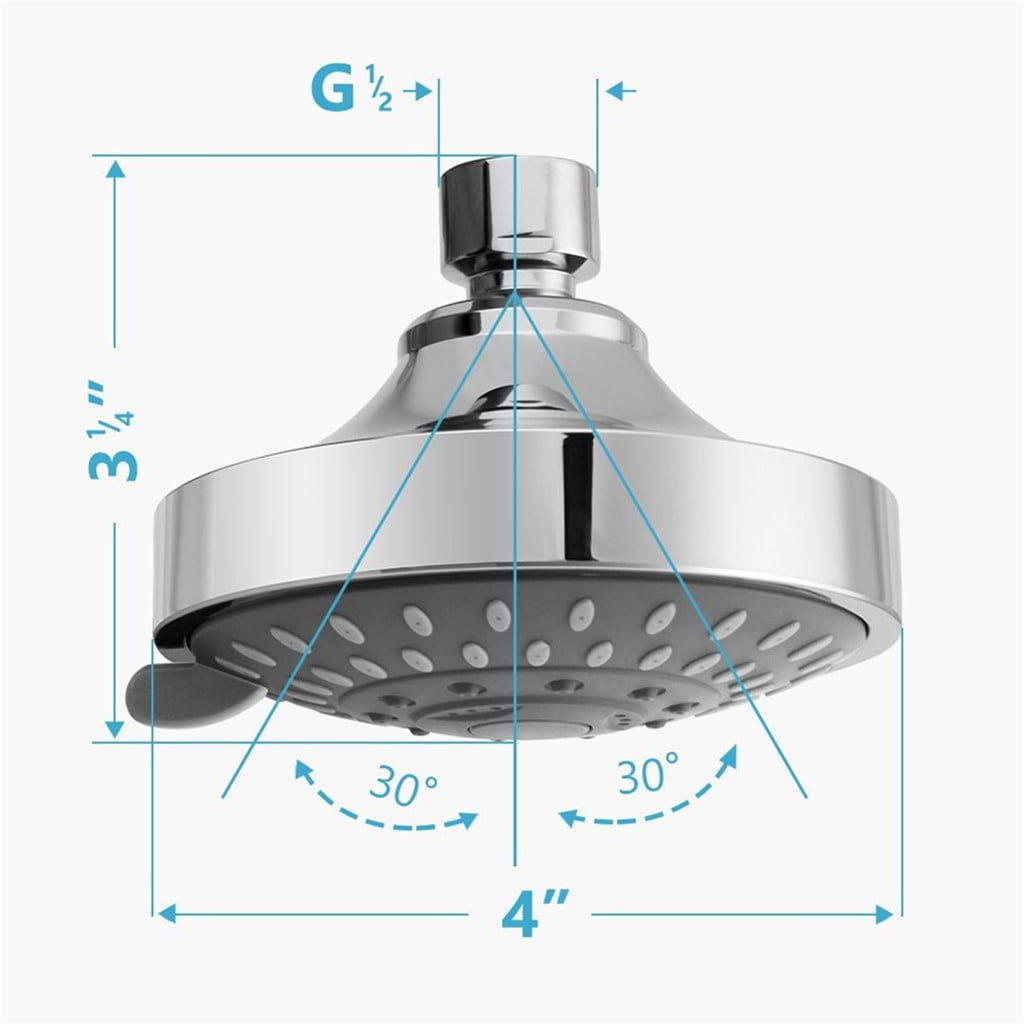 High Pressure Shower Head, Heavy Duty High Flow Pressure Rain, Fixed Showerhead 5-Setting with Bathroom Showerhead with Adjustable Brass Ball Joint, 1 Pcs, 4x3.25 4" x 3.25" Silver