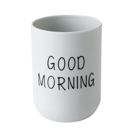 1PC Unbreakable Plastic Bathroom Cup - 12oz Toothbrush Holder & Reusable Tumbler for Drinking & Mouthwash. Easy to Clean, Available in 5 Colors, Good Morning Printed(Black,2.5x2.5x3.5") Light blue