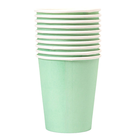 10 Pack Rainbow Paper Cups, 9oz Colored Party Cups Rainbow Paper Cups Bulk, Disposable Drinking Cups for Birthday Holiday Party Supplies Back To School Decorations, 15 Colors(White,3x3x3.3") Green2