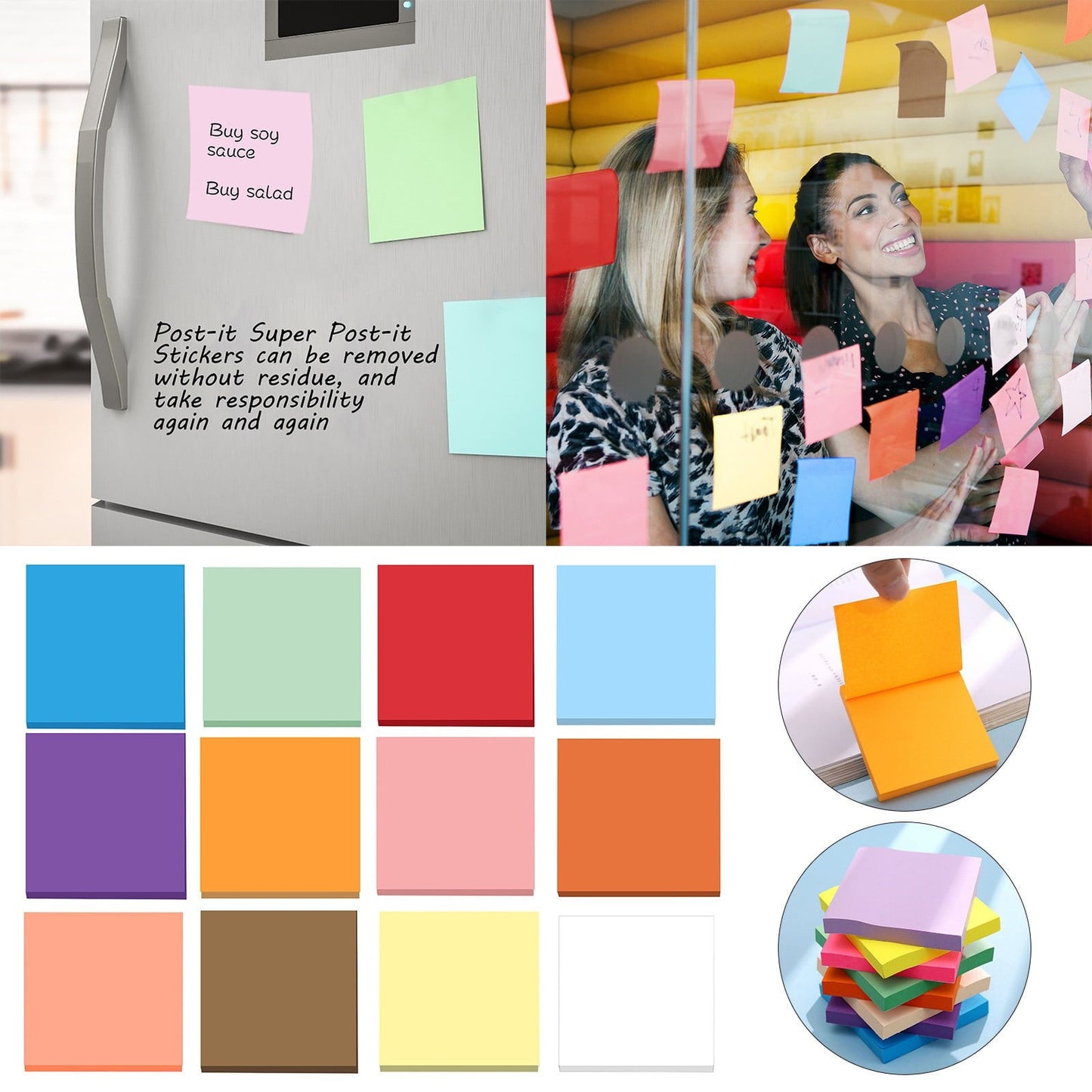 1 Pack Premium Multi-Use Sticky Notes 3x3 in Post Bright Stickies Colorful Super Sticking Power Memo Pads, Strong Adhesive, 100 Sheets/pad, Super Sticking Power Memo Pads(light blue,3x3") White