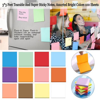 1 Pack Premium Multi-Use Sticky Notes 3x3 in Post Bright Stickies Colorful Super Sticking Power Memo Pads, Strong Adhesive, 100 Sheets/pad, Super Sticking Power Memo Pads(light blue,3x3") light blue