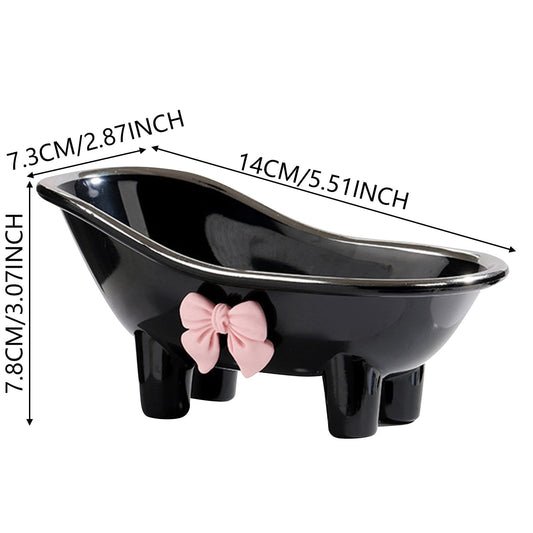 Plastic Soap Dish, Mini Bathtub Shape Soap Holder Container for Desktop Shower, Makeup Beauty Blender Organizer for Bathroom Decor, 5.51x2.87x3.07 5.51" x 2.87" x 3.07" Black