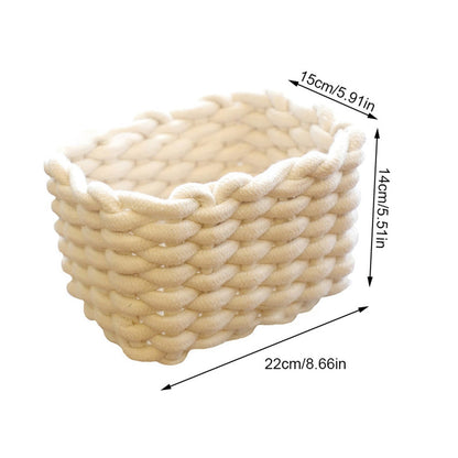 Small Cat Ears Toy Organizer, Woven Cotton Rope Basket, Decorative Nursery Bins & Boxes Gift Basket Empty for Pet Toy Storage, 1 Pcs, 7.8x3.93 8.66" x 5.91" x 5.51" Beige