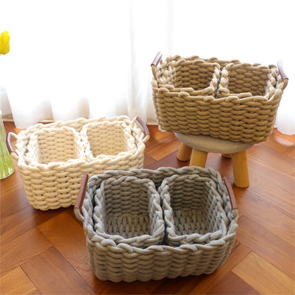 Small Cat Ears Toy Organizer, Woven Cotton Rope Basket, Decorative Nursery Bins & Boxes Gift Basket Empty for Pet Toy Storage, 1 Pcs, 7.8x3.93 8.66" x 5.91" x 5.51" Beige