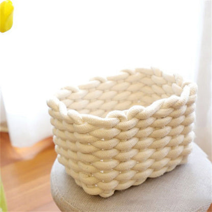 Small Cat Ears Toy Organizer, Woven Cotton Rope Basket, Decorative Nursery Bins & Boxes Gift Basket Empty for Pet Toy Storage, 1 Pcs, 7.8x3.93 8.66" x 5.91" x 5.51" Beige