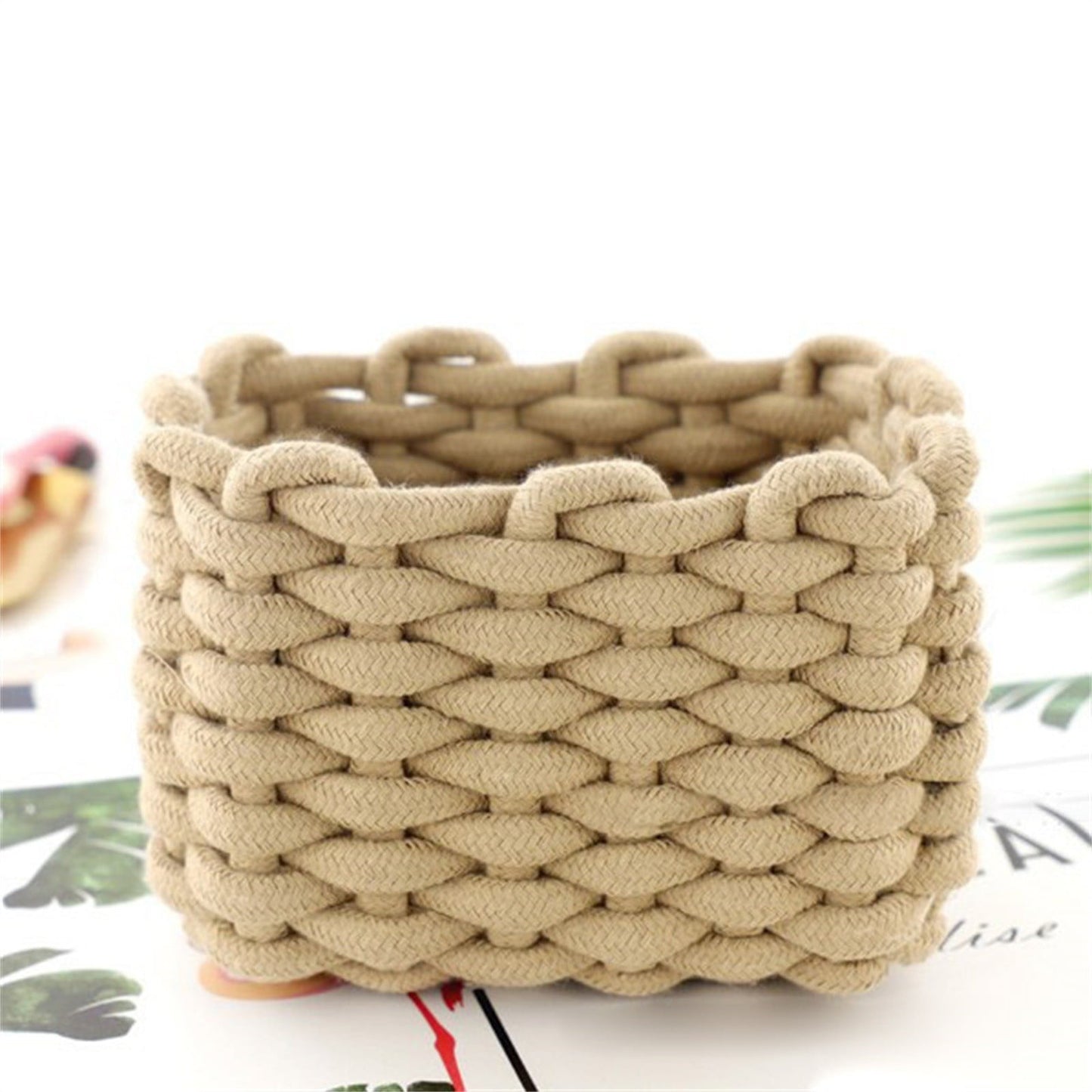 Small Cat Ears Toy Organizer, Woven Cotton Rope Basket, Decorative Nursery Bins & Boxes Gift Basket Empty for Pet Toy Storage, 1 Pcs, 7.8x3.93 8.66" x 5.91" x 5.51" Beige