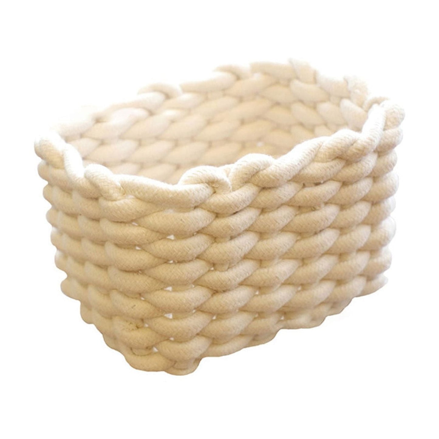 Small Cat Ears Toy Organizer, Woven Cotton Rope Basket, Decorative Nursery Bins & Boxes Gift Basket Empty for Pet Toy Storage, 1 Pcs, 7.8x3.93 8.66" x 5.91" x 5.51" Beige