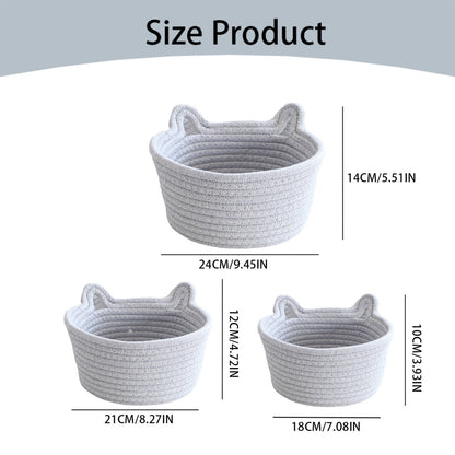 Small Cat Ears Toy Organizer, Woven Cotton Rope Basket, Decorative Nursery Bins & Boxes Gift Basket Empty for Pet Toy Storage, 1 Pcs, 7.8x3.93 8.27" x 4.72" Grey