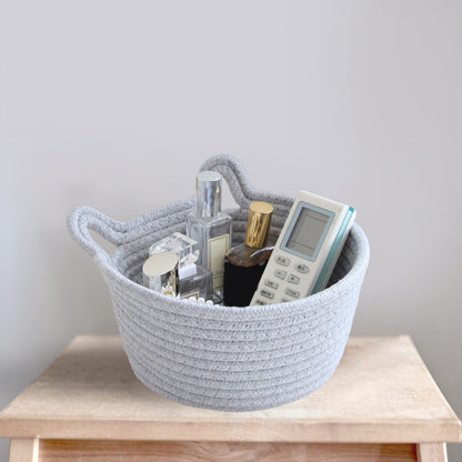 Small Cat Ears Toy Organizer, Woven Cotton Rope Basket, Decorative Nursery Bins & Boxes Gift Basket Empty for Pet Toy Storage, 1 Pcs, 7.8x3.93 8.27" x 4.72" Grey