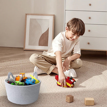 Small Cat Ears Toy Organizer, Woven Cotton Rope Basket, Decorative Nursery Bins & Boxes Gift Basket Empty for Pet Toy Storage, 1 Pcs, 7.8x3.93 8.27" x 4.72" Grey