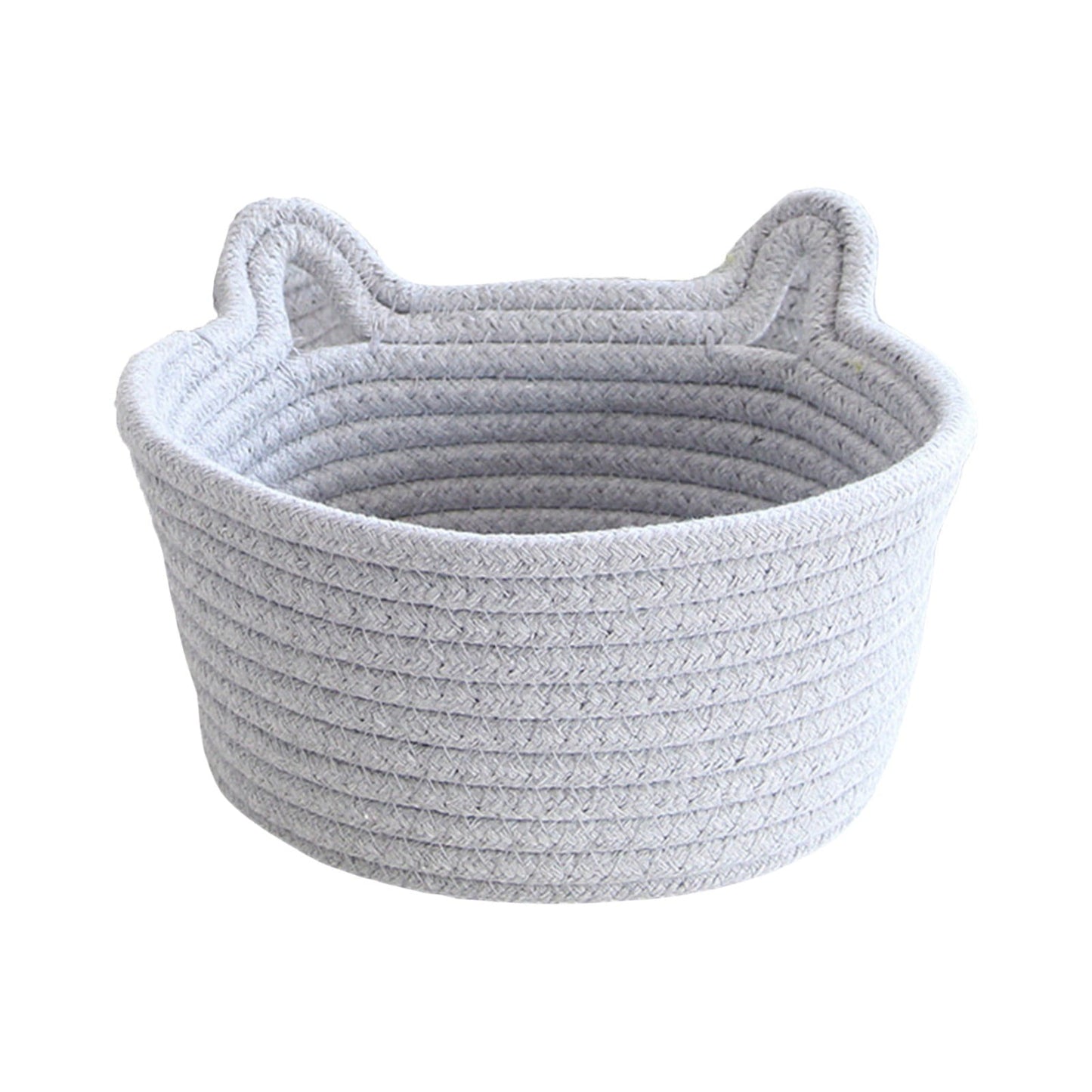 Small Cat Ears Toy Organizer, Woven Cotton Rope Basket, Decorative Nursery Bins & Boxes Gift Basket Empty for Pet Toy Storage, 1 Pcs, 7.8x3.93 8.27" x 4.72" Grey