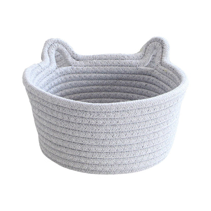 Small Cat Ears Toy Organizer, Woven Cotton Rope Basket, Decorative Nursery Bins & Boxes Gift Basket Empty for Pet Toy Storage, 1 Pcs, 7.8x3.93 8.27" x 4.72" Grey