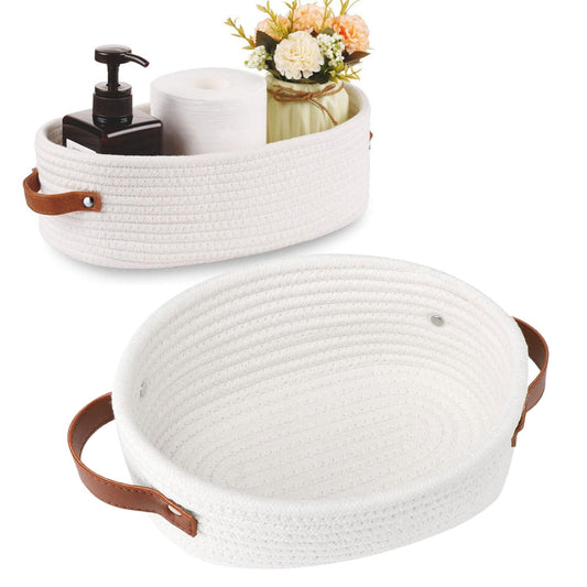 Small Cat Ears Toy Organizer, Woven Cotton Rope Basket, Decorative Nursery Bins & Boxes Gift Basket Empty for Pet Toy Storage, 1 Pcs, 7.8x3.93 11.02" x 8.66" x 4.33" White