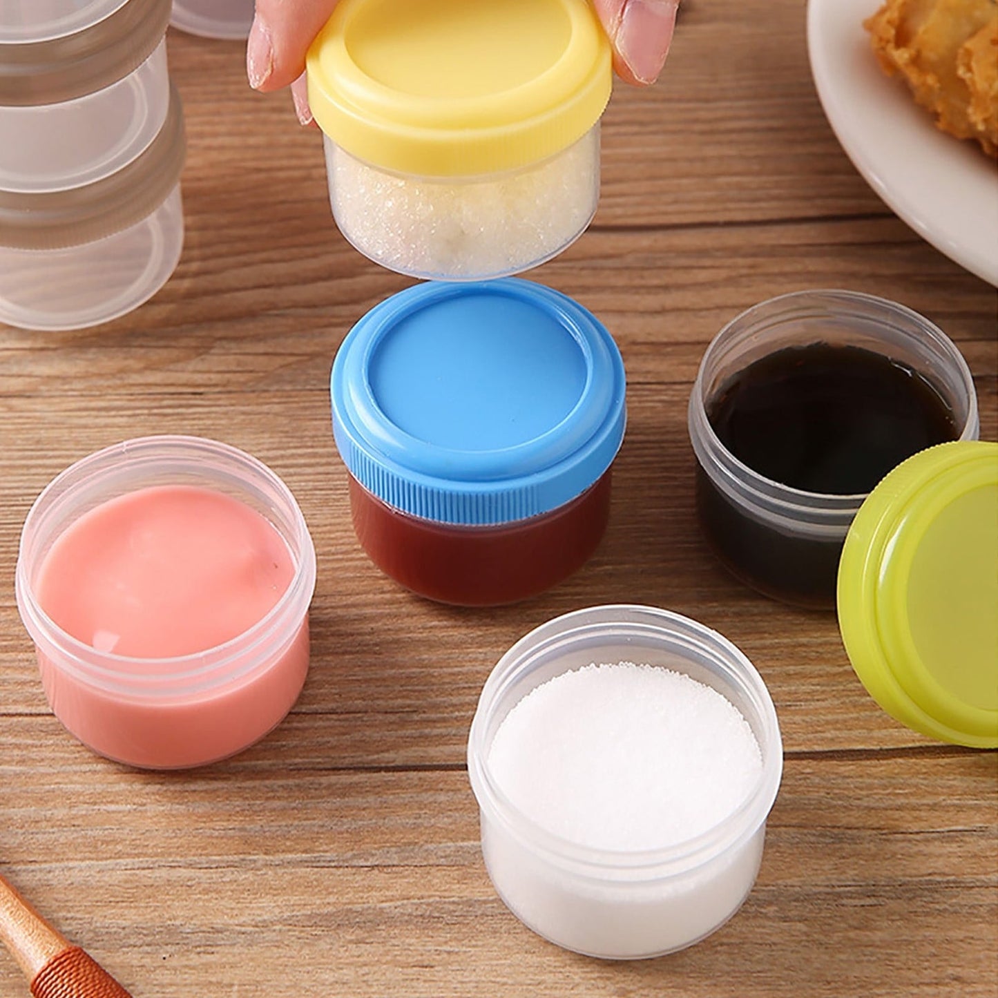 4Pcs Clear Plastic Jars With Lids,Small Plastic Storage Jars With Screw On Lids,Mini Wide-Mouth Refillable Storage Containers,Empty Round Containers For Candy,Beads,Lotion,Food Storage,Purple Orange
