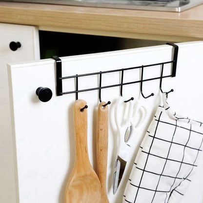 Over The Door Hooks For Hanging, Over The Door Hanger, Over The Door Organizer,Over The Door Towel Rack For Bathroom With 5 Coat Hooks, Bathroom Towel Holder Towels Hanger,Bedroom Door Hooks,(Black) Black-2PCS