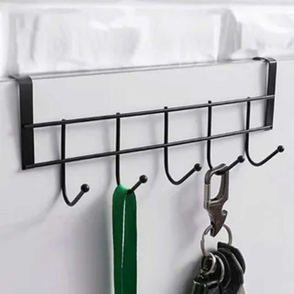 Over The Door Hooks For Hanging, Over The Door Hanger, Over The Door Organizer,Over The Door Towel Rack For Bathroom With 5 Coat Hooks, Bathroom Towel Holder Towels Hanger,Bedroom Door Hooks,(Black) Black-2PCS