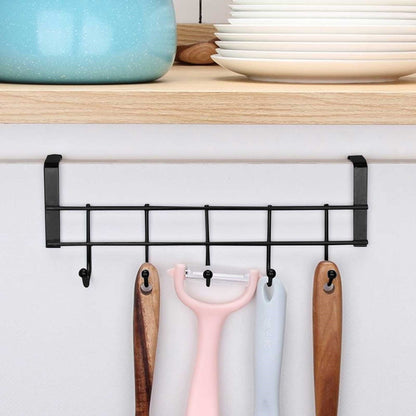 Over The Door Hooks For Hanging, Over The Door Hanger, Over The Door Organizer,Over The Door Towel Rack For Bathroom With 5 Coat Hooks, Bathroom Towel Holder Towels Hanger,Bedroom Door Hooks,(Black) Black-4PCS