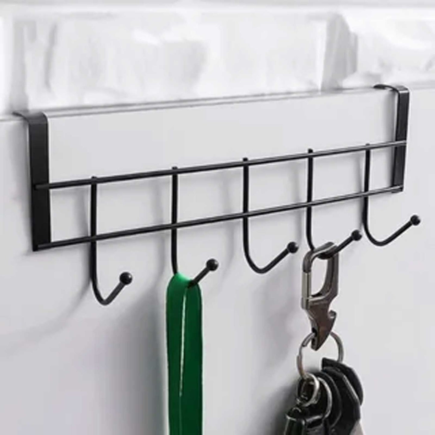 Over The Door Hooks For Hanging, Over The Door Hanger, Over The Door Organizer,Over The Door Towel Rack For Bathroom With 5 Coat Hooks, Bathroom Towel Holder Towels Hanger,Bedroom Door Hooks,(Black) Black-4PCS