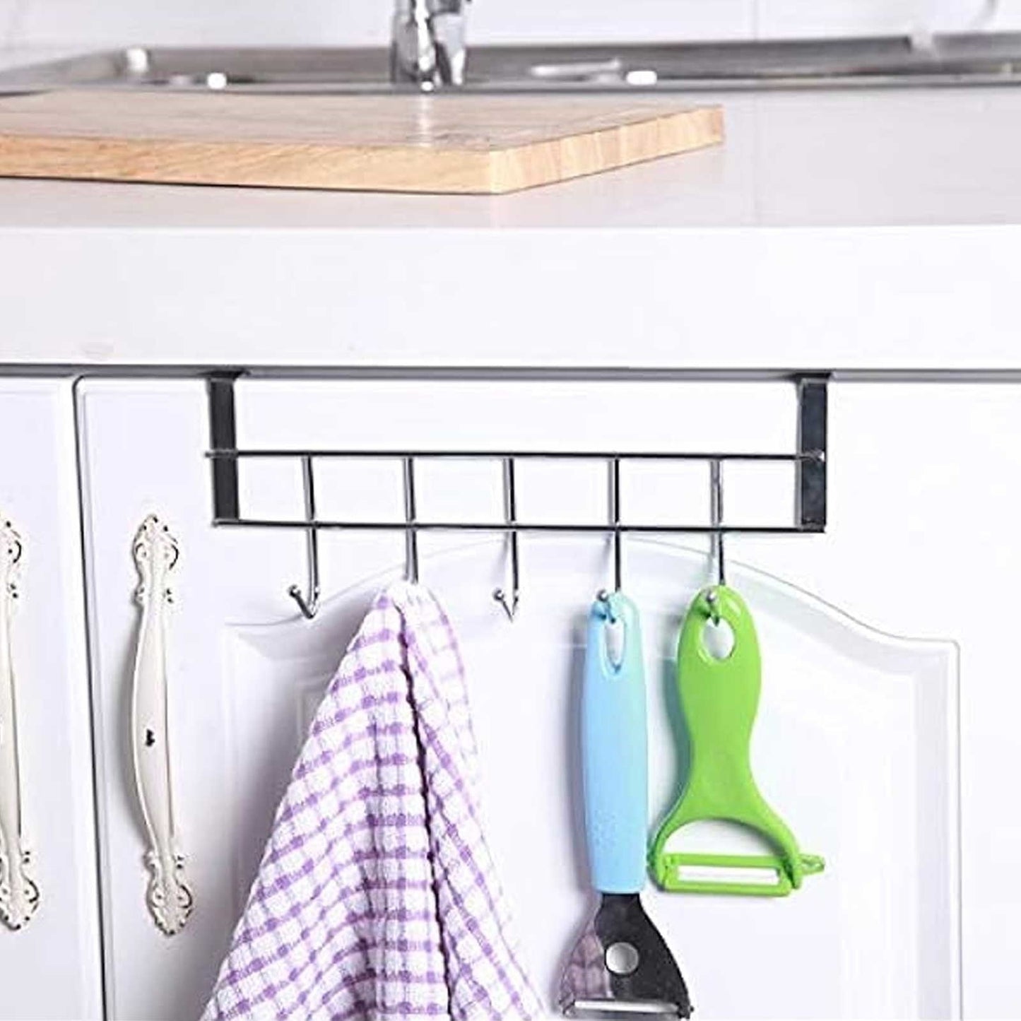 Over The Door Hooks For Hanging, Over The Door Hanger, Over The Door Organizer,Over The Door Towel Rack For Bathroom With 5 Coat Hooks, Bathroom Towel Holder Towels Hanger,Bedroom Door Hooks,(Black) Black-5PCS