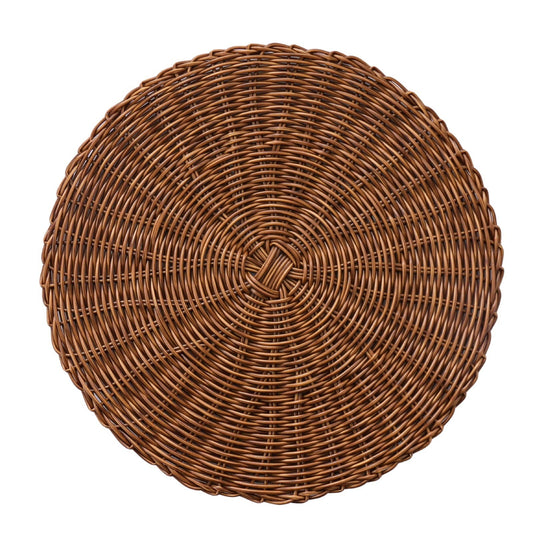 14 Inch Round Woven Placemats, Non Slip Heat Resistant Plastic Table Mats,Table Placemat For Household Use,Round Rattan Placemats Braided Cup Coasters For Drink Kitchen Dining Table Decoration Brown