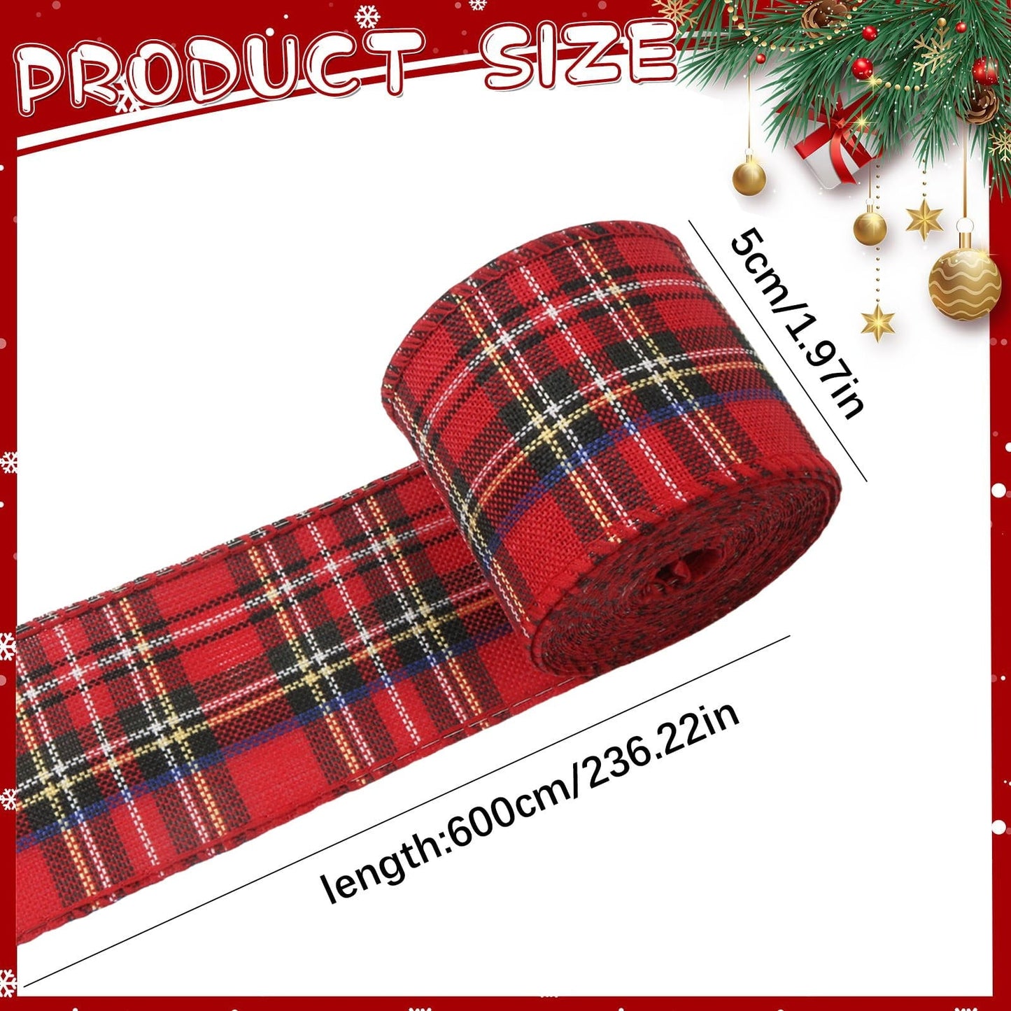 Christmas Red Plaid Ribbon,Wired Edge Wrapping Ribbons,Plaid Christmas Ribbon,Christmas Decorations,Tartan Decor For Gift Wrapping Xmas Crafts Wreath Diy Making Supplies Bow Decorations,Red Z_2PCSRed