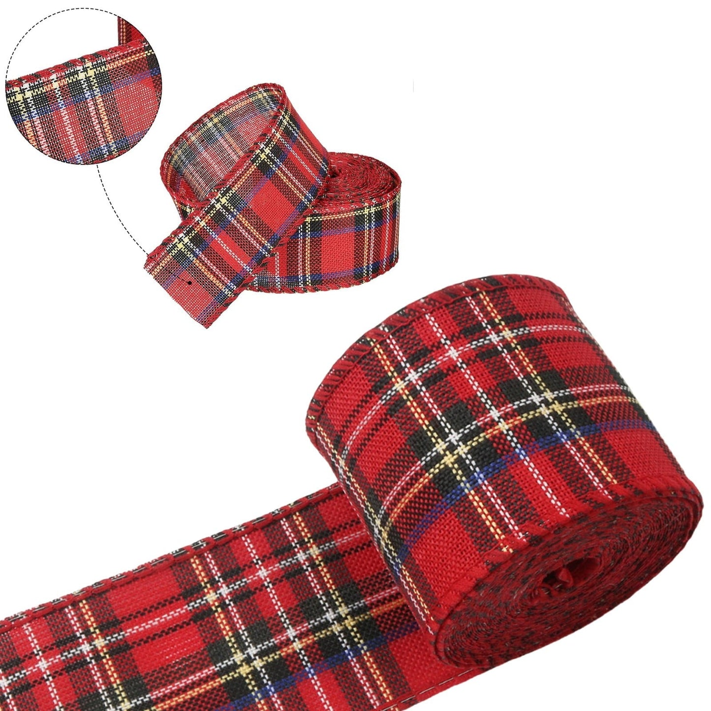 Christmas Red Plaid Ribbon,Wired Edge Wrapping Ribbons,Plaid Christmas Ribbon,Christmas Decorations,Tartan Decor For Gift Wrapping Xmas Crafts Wreath Diy Making Supplies Bow Decorations,Red Z_2PCSRed