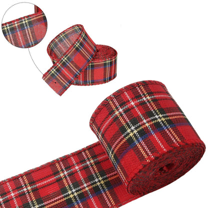 Christmas Red Plaid Ribbon,Wired Edge Wrapping Ribbons,Plaid Christmas Ribbon,Christmas Decorations,Tartan Decor For Gift Wrapping Xmas Crafts Wreath Diy Making Supplies Bow Decorations,Red Z_2PCSRed
