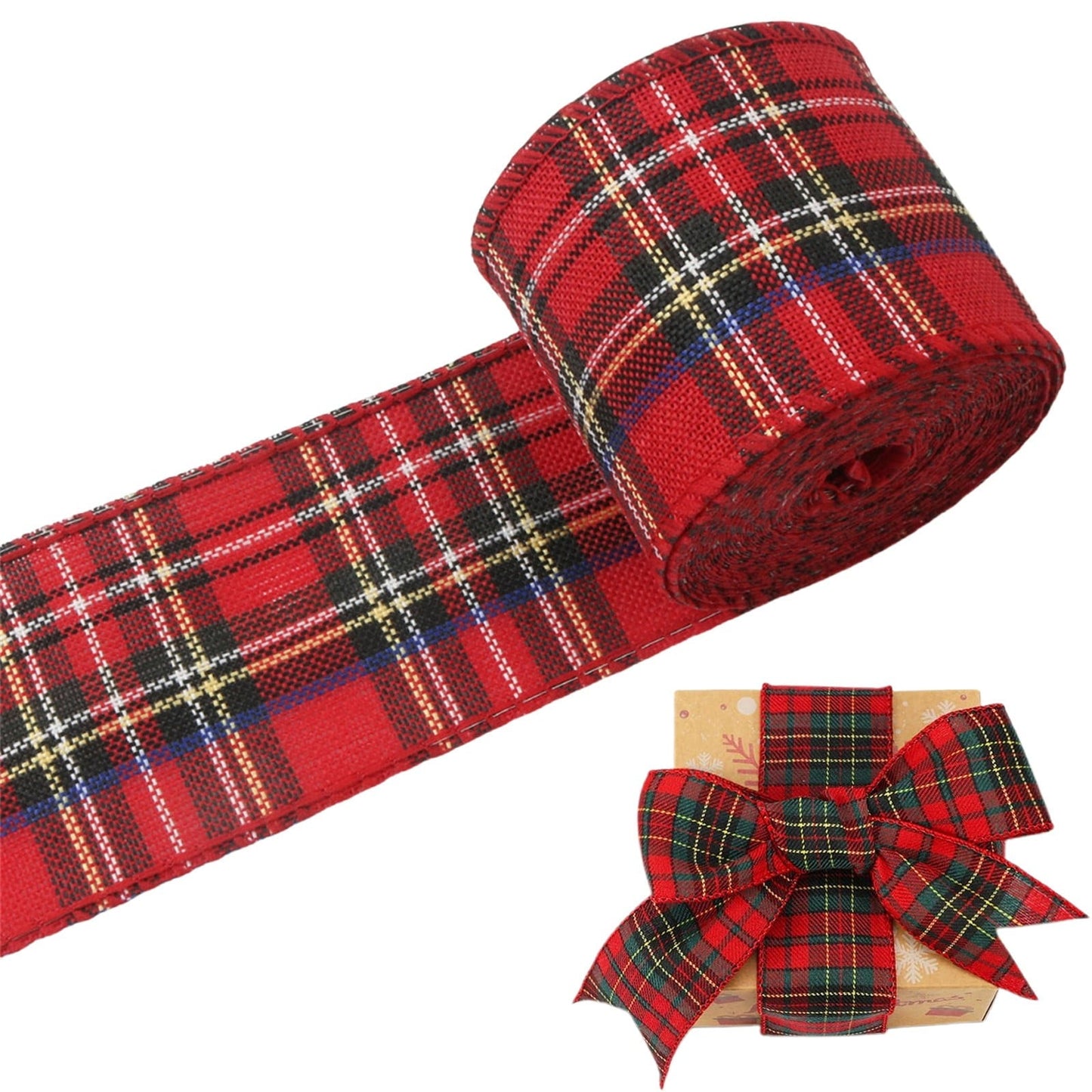 Christmas Red Plaid Ribbon,Wired Edge Wrapping Ribbons,Plaid Christmas Ribbon,Christmas Decorations,Tartan Decor For Gift Wrapping Xmas Crafts Wreath Diy Making Supplies Bow Decorations,Red Z_2PCSRed