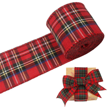 Christmas Red Plaid Ribbon,Wired Edge Wrapping Ribbons,Plaid Christmas Ribbon,Christmas Decorations,Tartan Decor For Gift Wrapping Xmas Crafts Wreath Diy Making Supplies Bow Decorations,Red Z_2PCSRed