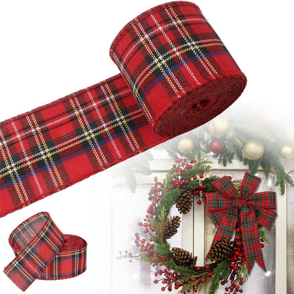 Christmas Red Plaid Ribbon,Wired Edge Wrapping Ribbons,Plaid Christmas Ribbon,Christmas Decorations,Tartan Decor For Gift Wrapping Xmas Crafts Wreath Diy Making Supplies Bow Decorations,Red Z_2PCSRed