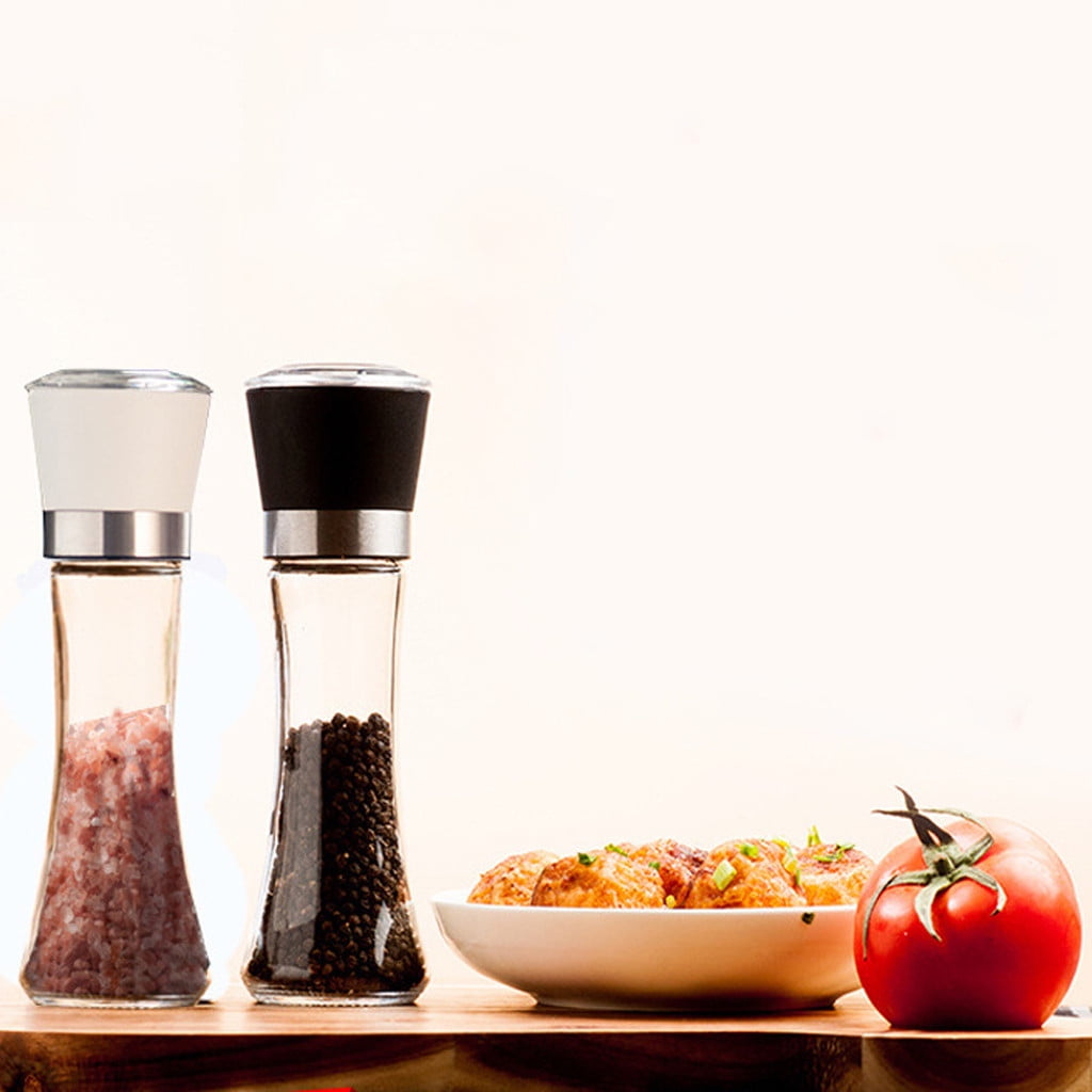 1 Pcs Salt And Pepper Grinder,Stainless Steel Sea Salt And Pepper Grinder,Glass Salt And Pepper Shakers,Refillable Sea Salt Shakers,Salt Grinder Refillable,Easy Clean Glass Grinders Black