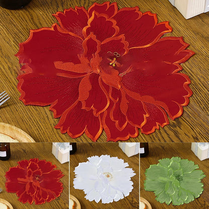 4 Pcs Flower Placemat,3D Flower Placemats,Flower Shape Placemat,Heat-Resistant And Washable Placemat for Dining Table,Tablemats Kitchen Table Setting Decorative for Wedding Holiday Dining Table,Red Green