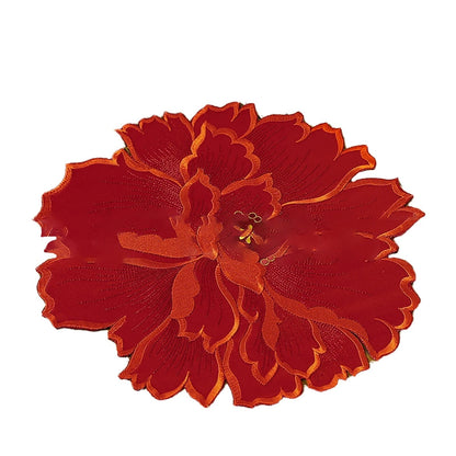 4 Pcs Flower Placemat,3D Flower Placemats,Flower Shape Placemat,Heat-Resistant And Washable Placemat for Dining Table,Tablemats Kitchen Table Setting Decorative for Wedding Holiday Dining Table,Red Green
