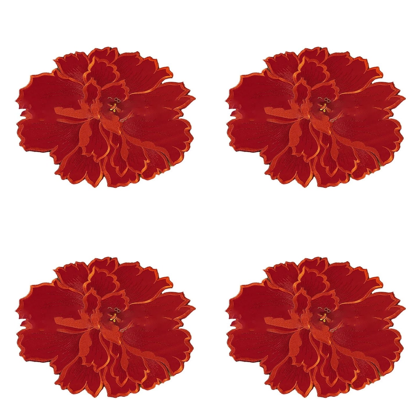 4 Pcs Flower Placemat,3D Flower Placemats,Flower Shape Placemat,Heat-Resistant And Washable Placemat for Dining Table,Tablemats Kitchen Table Setting Decorative for Wedding Holiday Dining Table,Red Green