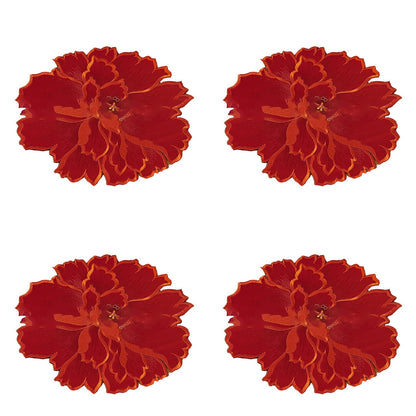 4 Pcs Flower Placemat,3D Flower Placemats,Flower Shape Placemat,Heat-Resistant And Washable Placemat for Dining Table,Tablemats Kitchen Table Setting Decorative for Wedding Holiday Dining Table,Red Green