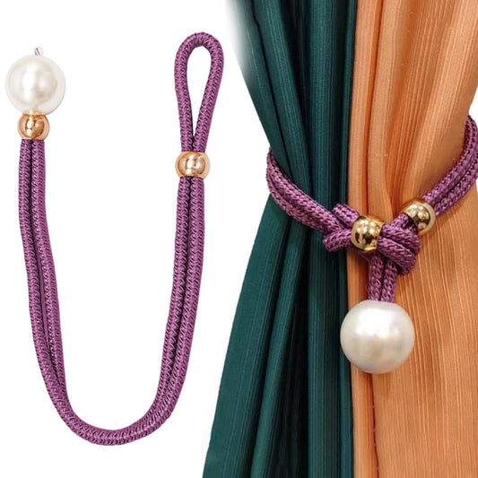 Adjustable Big Pearl Curtain Tiebacks, Hand Woven Curtain TieBack, Decorative Rope Holdbacks for Curtains, Curtain Ties for Home Bedroom Decorative Curtain, 1 Pcs, 21.56x1.57 21.56" x 1.57" Beige