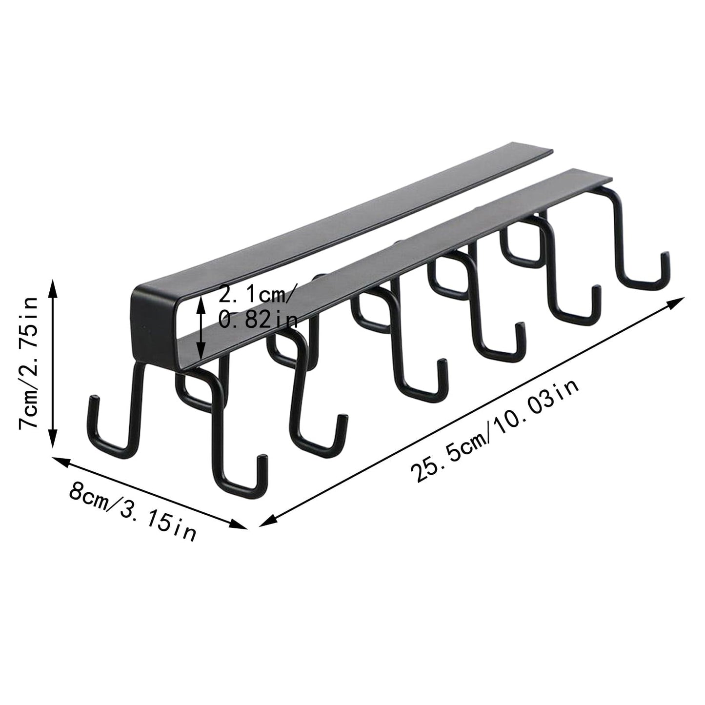 Under Cabinet Storage Mug Hooks, Under Cabinet Utensil Holder Hanger Hook, Double Sided Utensil Racks Coffee Mug Holder for Kitchen Storage, 12 Hooks, 10.03x3.15x2.75 10.03" x 3.15" x 2.75" Black