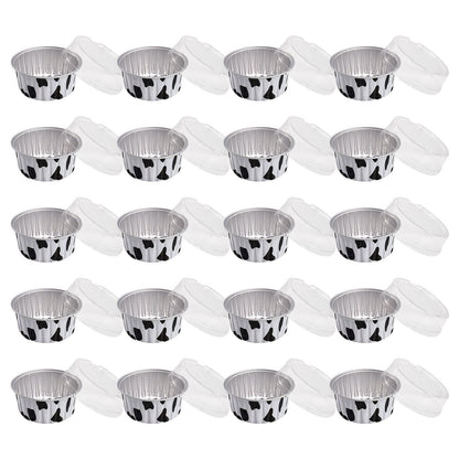 Aluminum Foil Baking Cups with Lids,20pcs Round Pudding and Cake Molds,Heat-Resistant Up to 250°C,Reusable for Oven,Microwave,and BBQ,Ideal for Parties,Catering,and Home Baking White