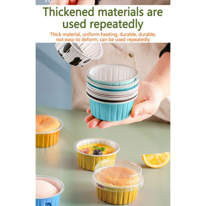 Aluminum Foil Baking Cups with Lids,20pcs Round Pudding and Cake Molds,Heat-Resistant Up to 250°C,Reusable for Oven,Microwave,and BBQ,Ideal for Parties,Catering,and Home Baking White