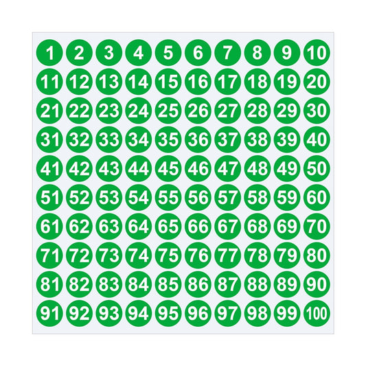 1 Inch Round Number Stickers,1-100 Multi-Color Self-Adhesive Labels for Mailbox,Scrapbook,and DIY Crafts,Easy to Peel and Stick on Various Surfaces,Durable Paper Material for Long-Lasting Use Green